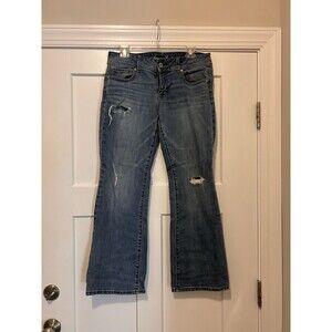 American Eagle Jeans Y2K Original Boot Low Rise Denim Jeans Distress Size 10